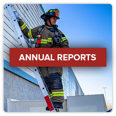 Click this image of a Rocklin firefighter on a ladder to view the Fire Department's Annual Reports