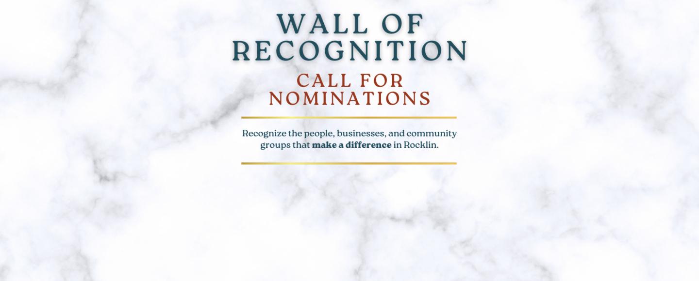 "Wall of Recognition: Call for Nominations" in blue against a marble background