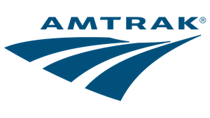 Amtrak logo, featuring a wave of three blue lines below the business name