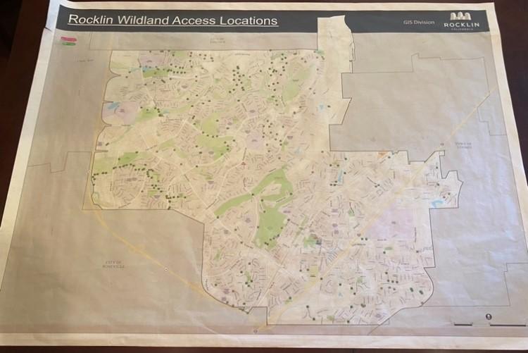 A map of wildland access points in Rocklin