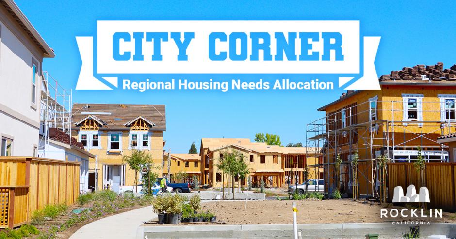 City Corner series graphic, featuring an image of a subdivision under construction with the series logo in white, reading "City Corner: Regional Housing Needs Allocation"