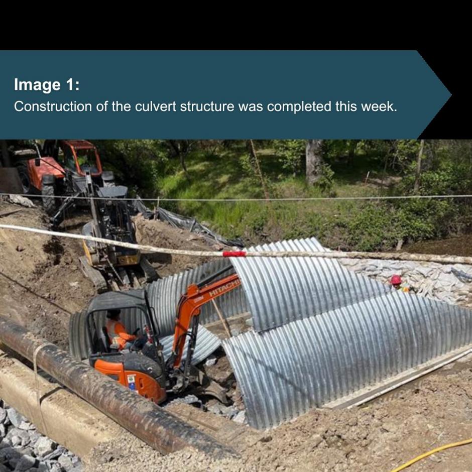 Image 1: Construction of the culvert structure was completed early this week. 