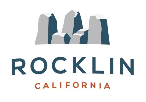 The City of Rocklin logo: A graphic image of Rocklin rocks, with the words "Rocklin, California" below in stylized letters