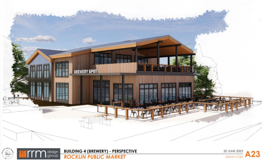 Rendering of Rocklin Public Market showing the building that will hold a potential brewery
