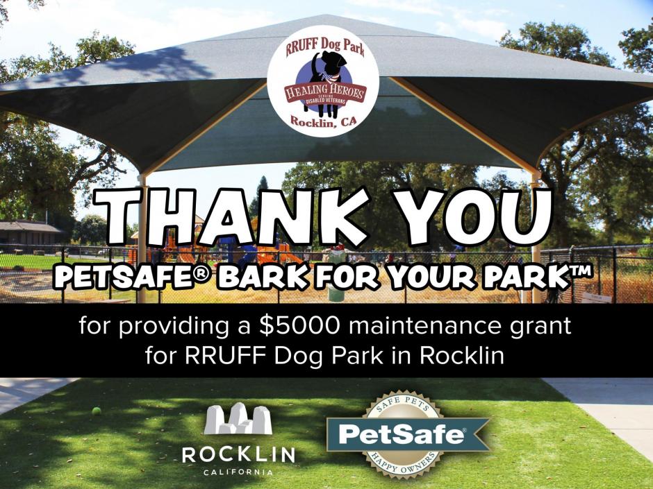 Rocklin's RRUFF Dog Park celebrates a $5000 grant from PetSafe® Bark for Your Park™ 