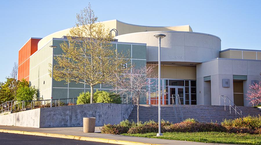 An exterior view of the Whitney High School theater building in Rocklin, CA