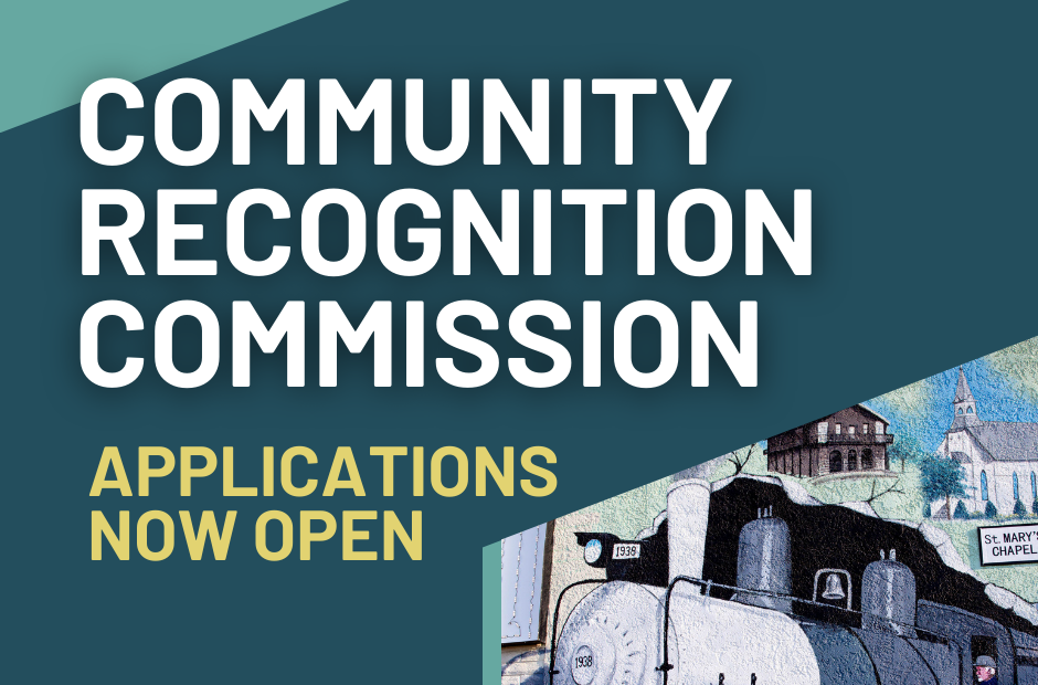 Picture of a train mural in Rocklin, with the headline, "Community Recognition Commission: Applications Now Open"