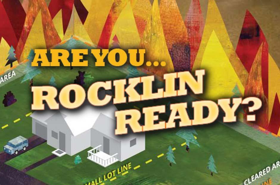 The "Rocklin Ready" logo against an illustration of a fire burning near a house