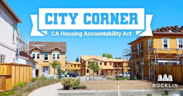 City Corner Graphic focused on the Ca Housing Accountability Act housing construction in background