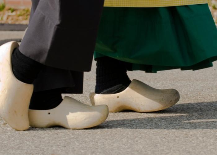 A close-up of clogging shoes and dancers