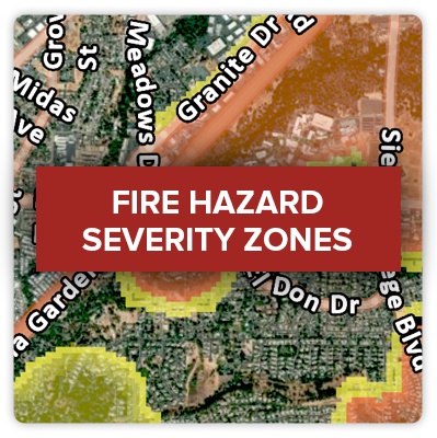 Click this image of an overhead map of Rocklin to view the Fire Hazard Severity Zones page
