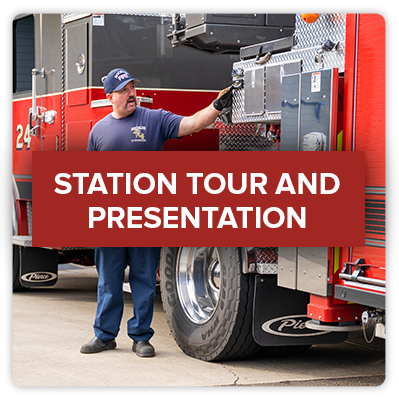 Click this image of a fire truck to view the Fire Department page on Station Tours and Presentations