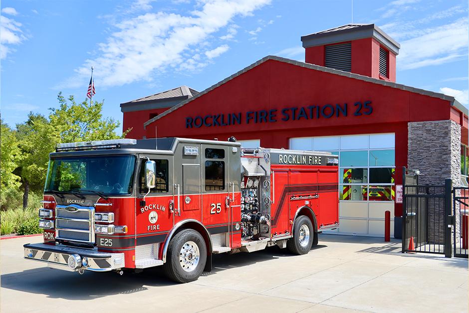 Fire trucks located outside Fire Station 25 at 2001 Wildcat Blvd. in Rocklin, CA