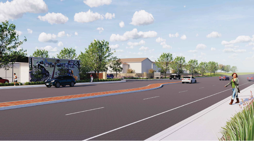 A concept of the housing development viewed from Sunset Blvd.
